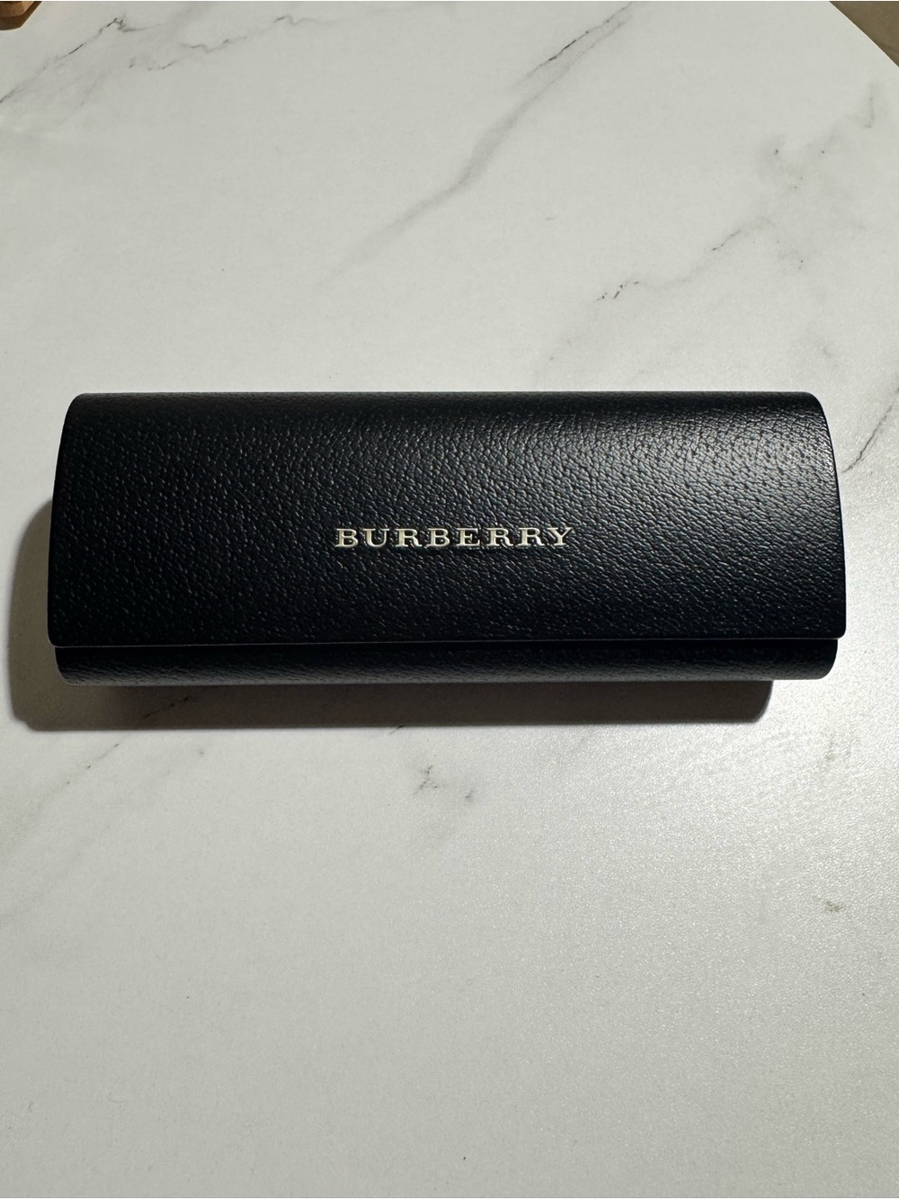 Burberry Black Fold-Over Leather Glasses Case with Gold Logo